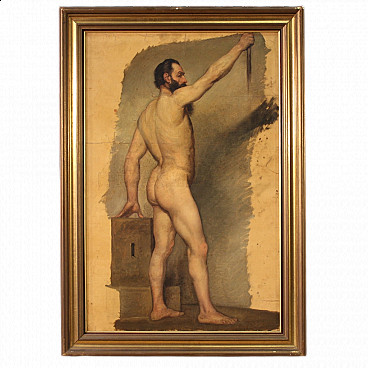 Oil on paper of nude study, 19th century