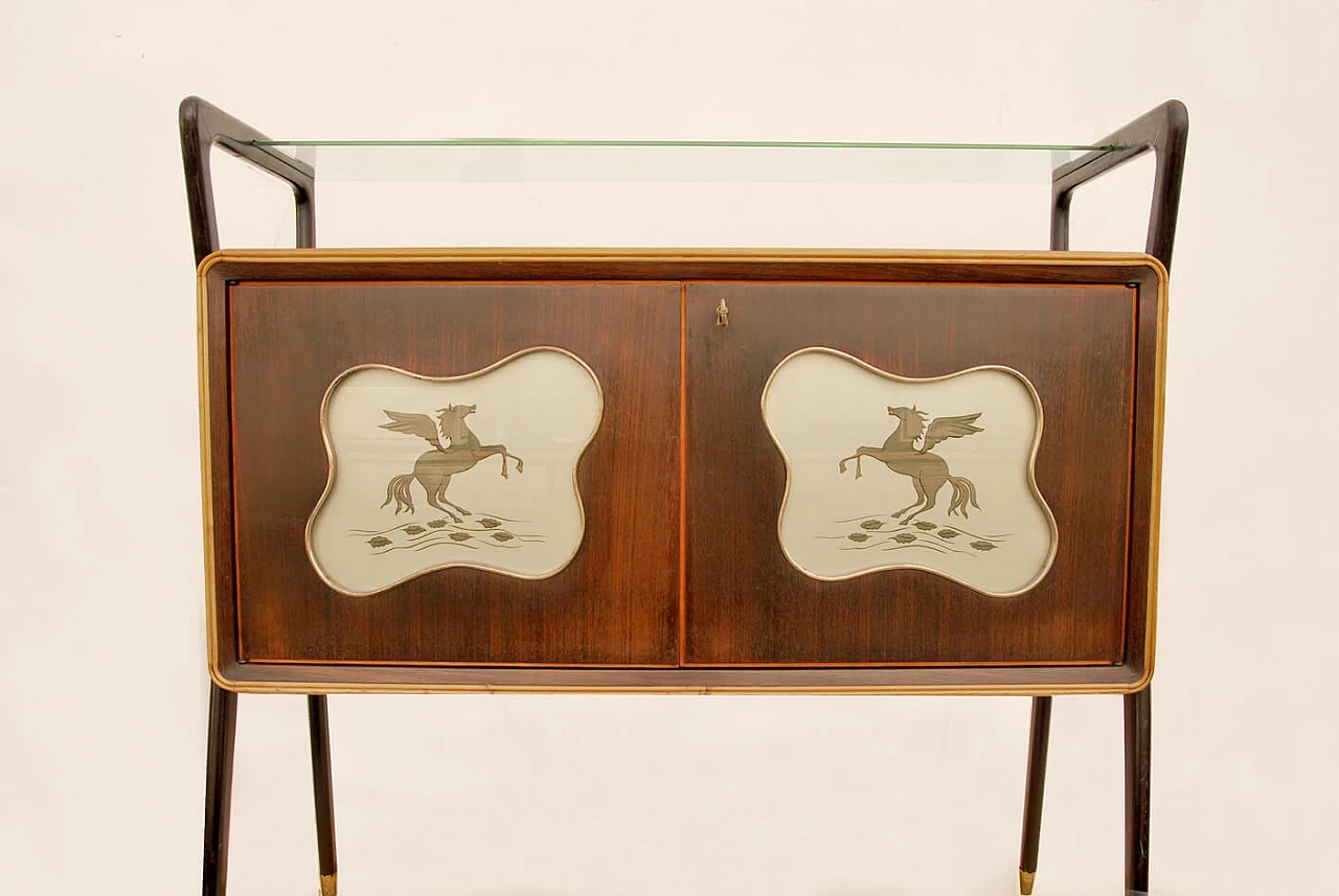 Wooden bar cabinet with glass top, 1950s 2