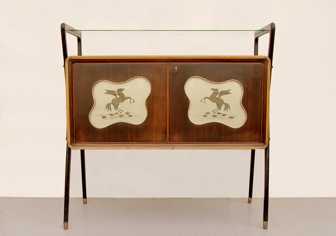 Wooden bar cabinet with glass top, 1950s 7