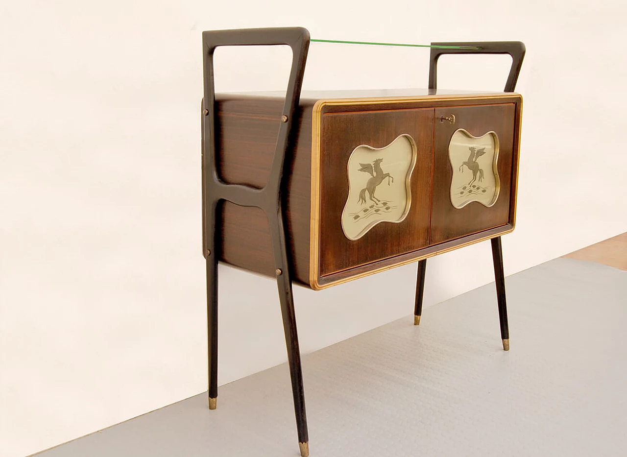 Wooden bar cabinet with glass top, 1950s 8