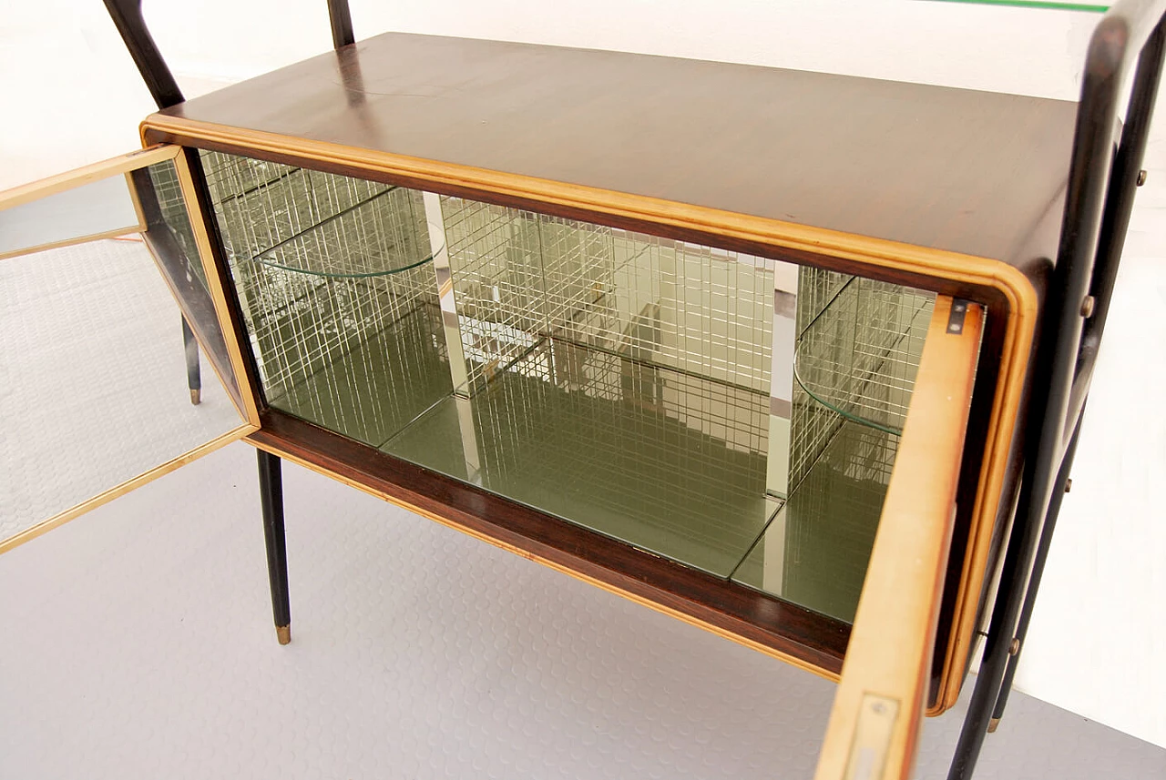Wooden bar cabinet with glass top, 1950s 11