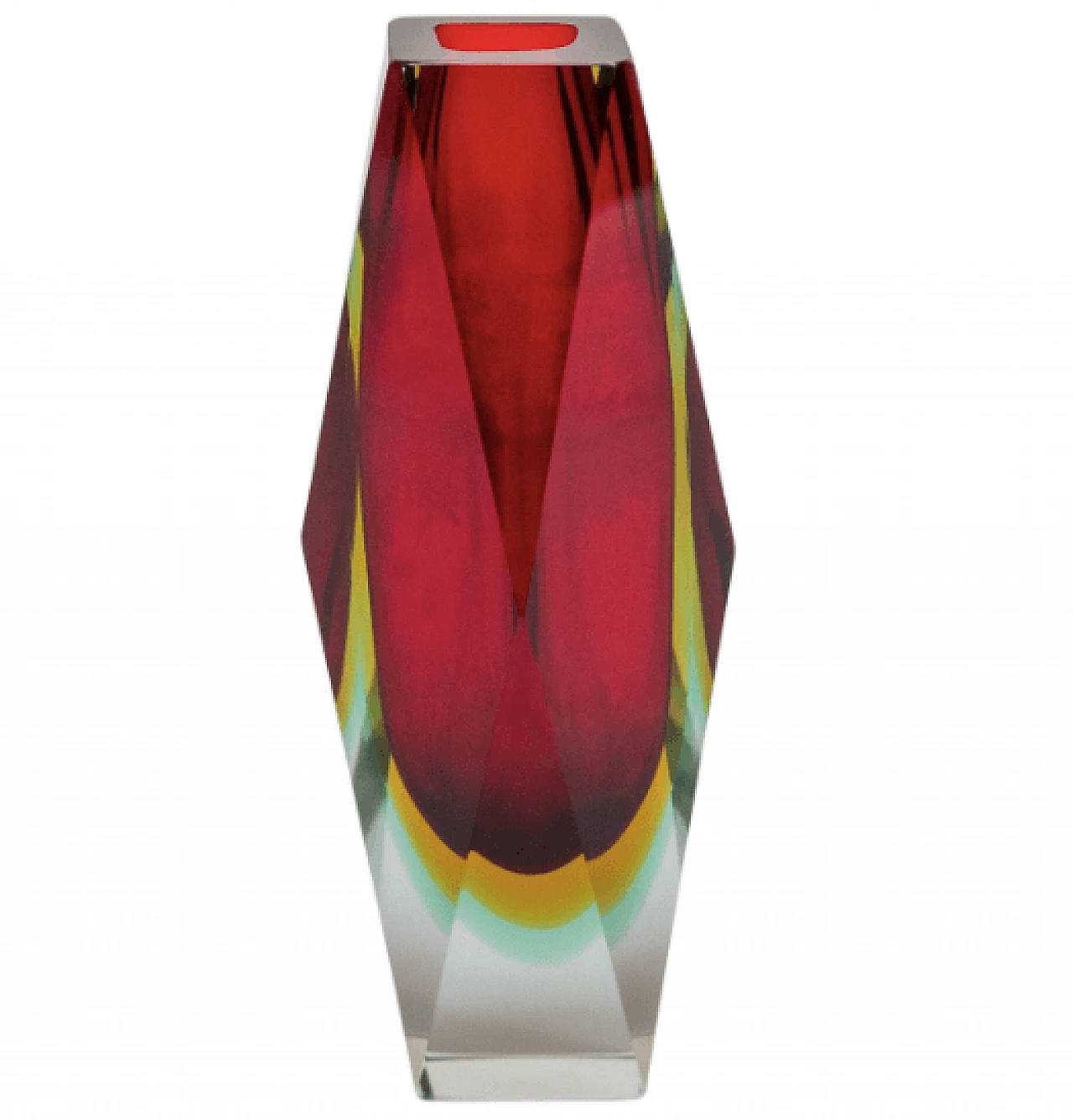 Vaso Sommerso in vetro di Murano rosso, anni '60 1