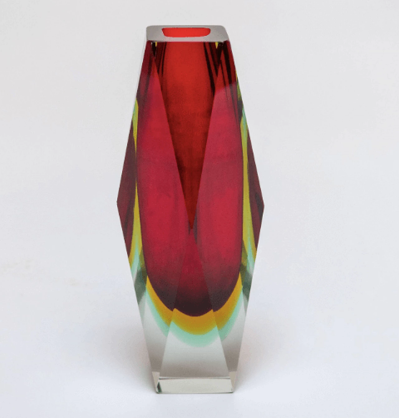 Vaso Sommerso in vetro di Murano rosso, anni '60 2