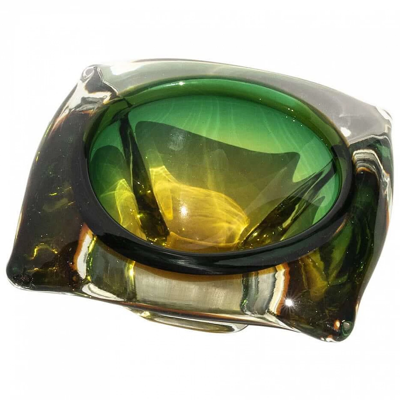 Posacenere in vetro di Murano con uranio giallo e verde, anni '60 4