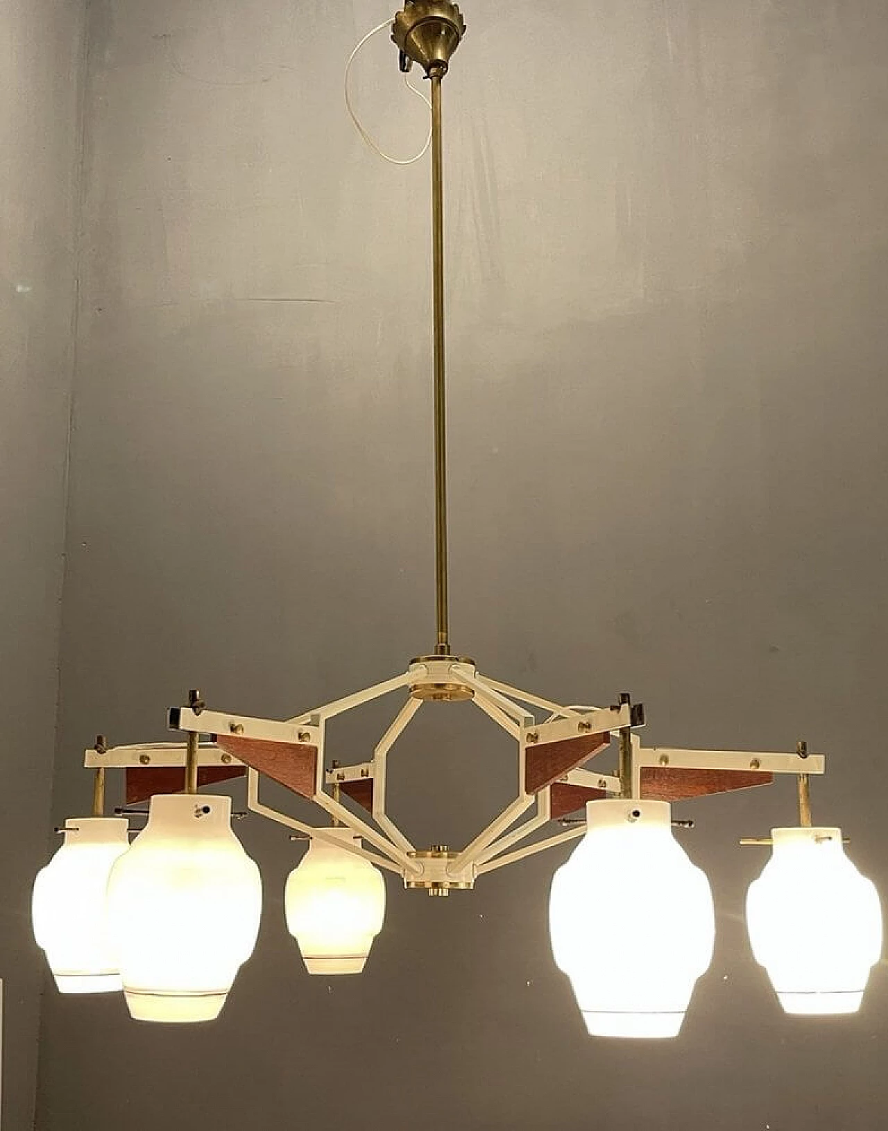 Lampadario geometrico di Stilnovo in vetro, anni '50 2