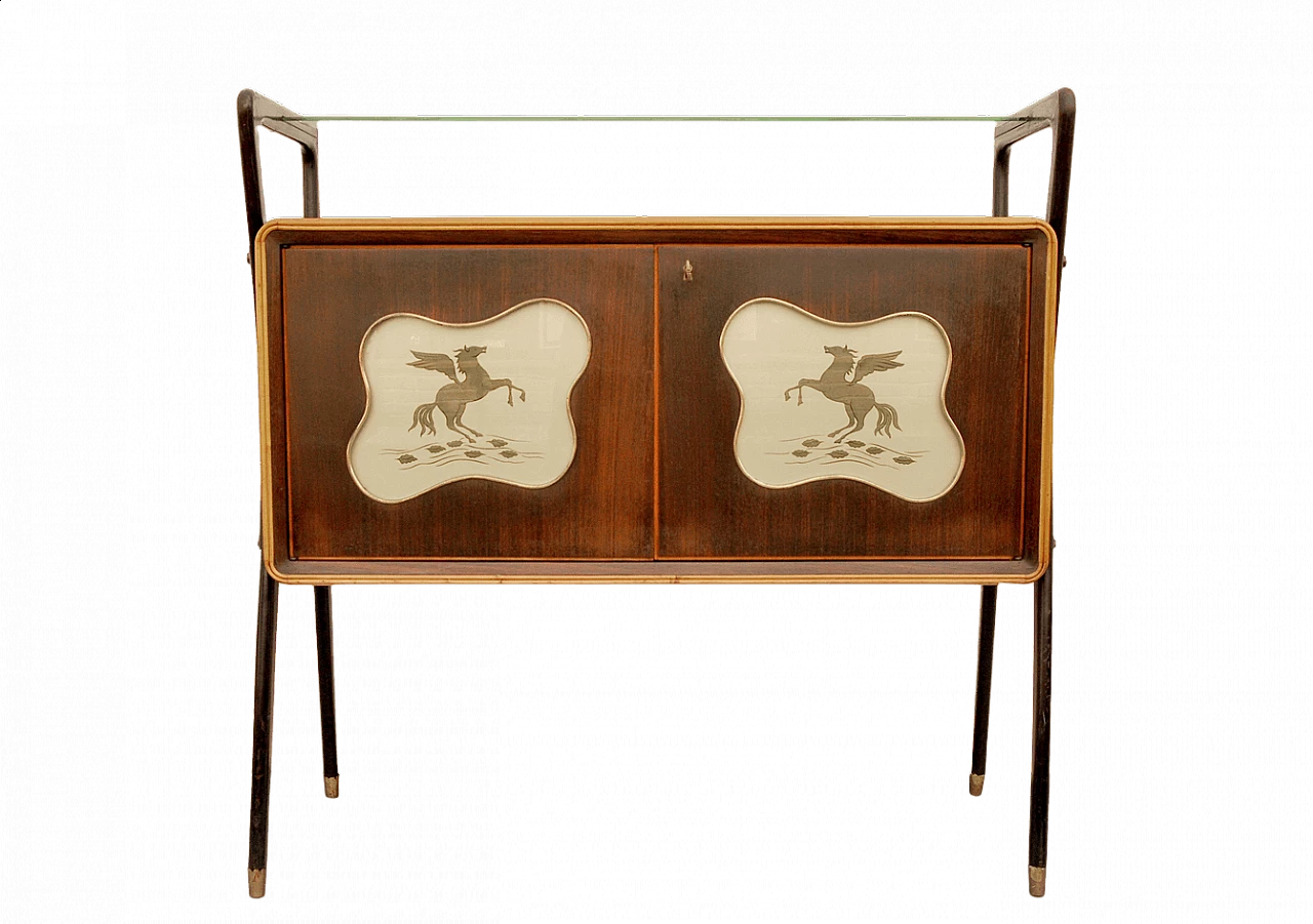 Wooden bar cabinet with glass top, 1950s 14