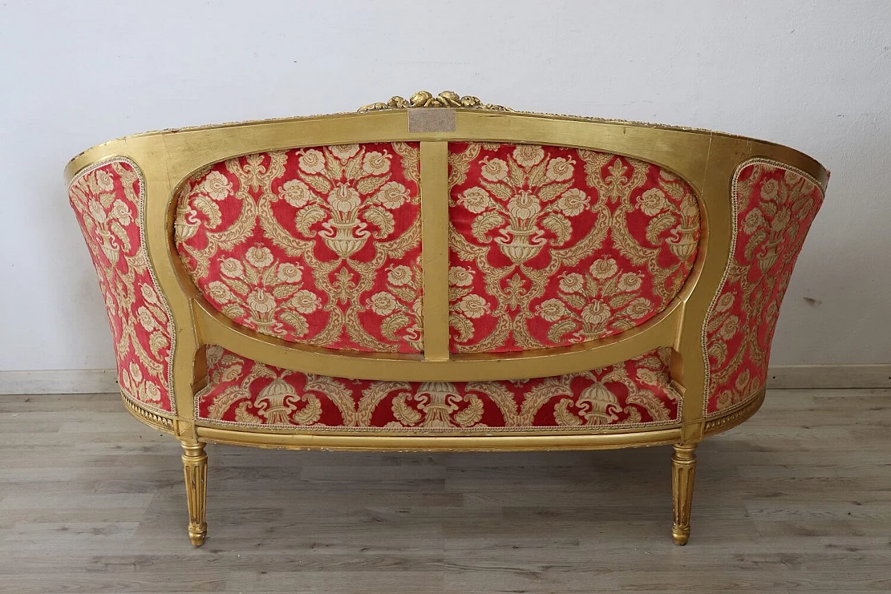 Un divano con 4 poltrone in legno e tessuto stile Luigi XVI, primo '900 6
