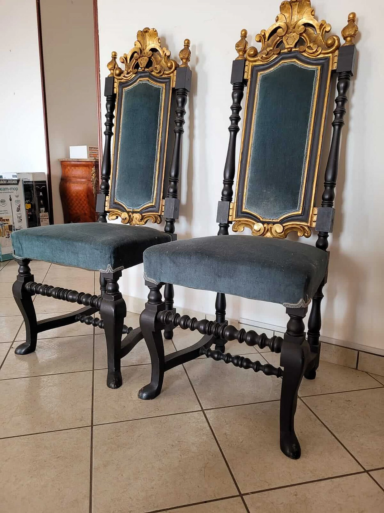 Coppia di troni in legno ebanizzato, '800 3