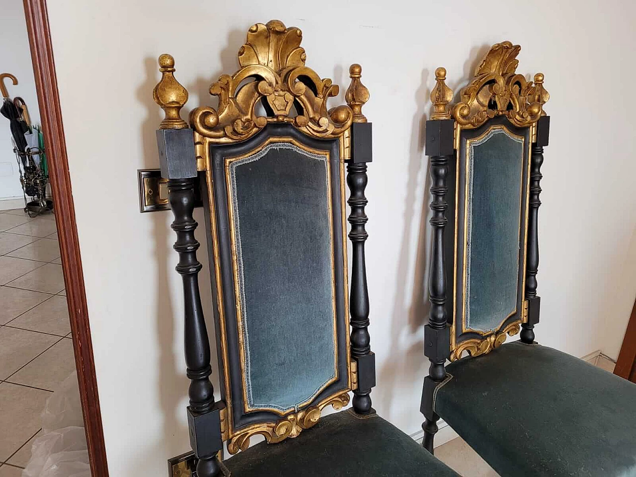 Coppia di troni in legno ebanizzato, '800 4