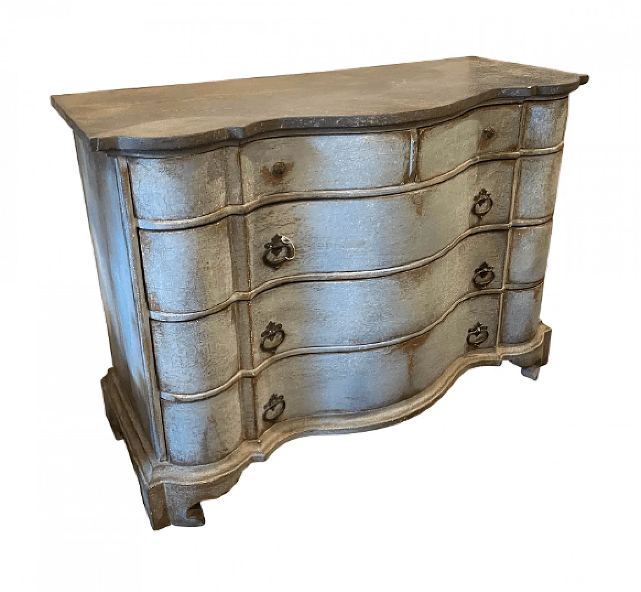 Cassettiera in legno laccata blu e nero, tardo '800 1