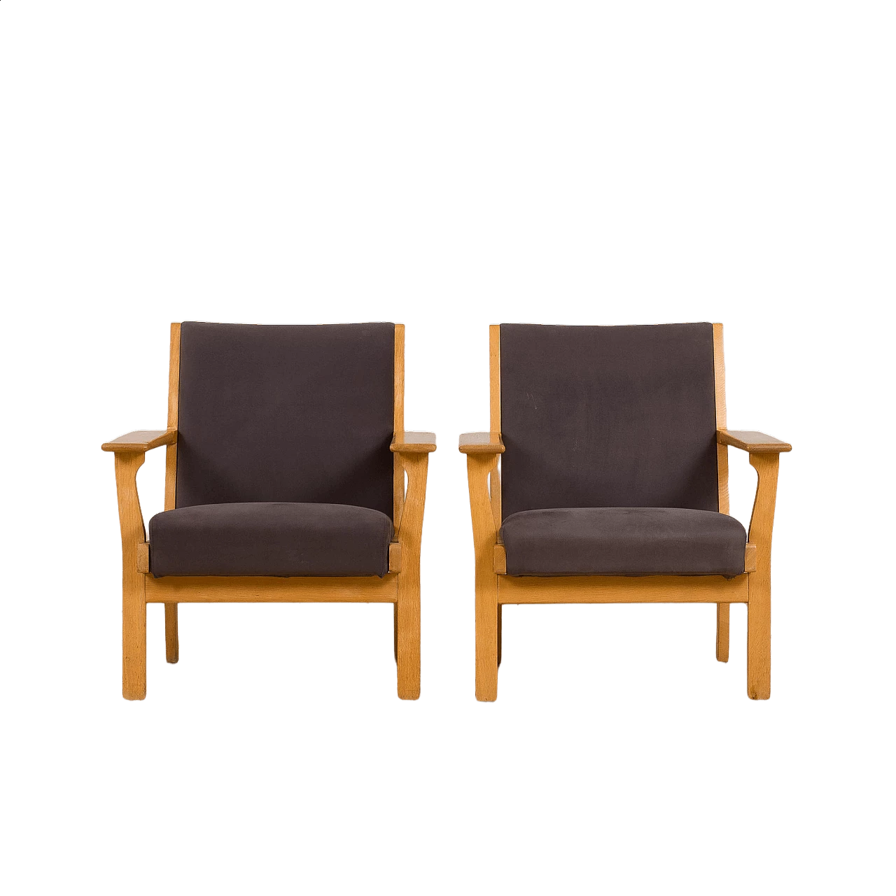 Pair of Easy Lounge armchairs in GE 181 oak by Hans Wegner for Getama, 1970s 22