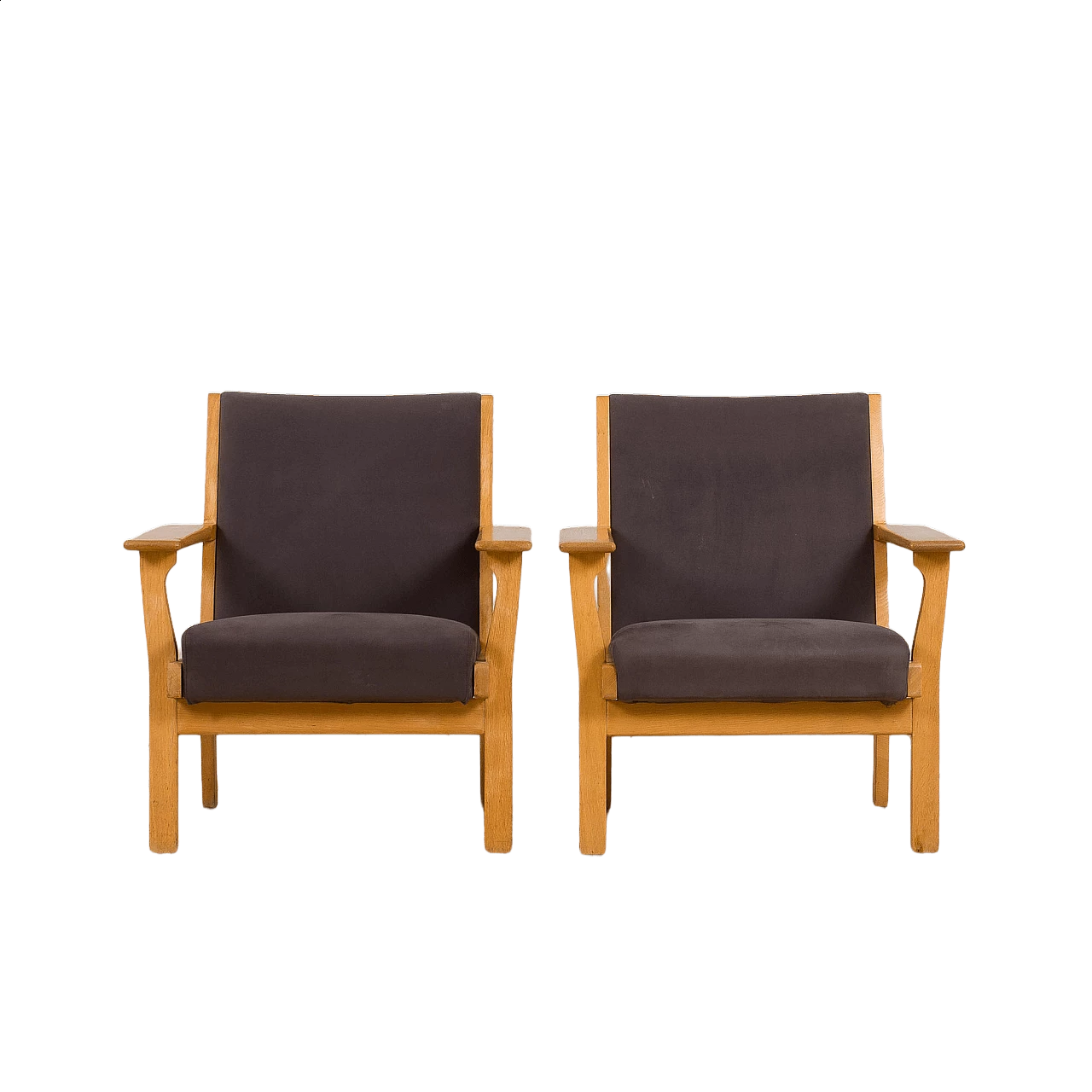 Coppia di poltrone Easy Lounge in quercia GE 181 di Hans Wegner per Getama, anni '70 22