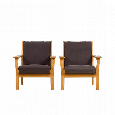 Pair of Easy Lounge armchairs in GE 181 oak by Hans Wegner for Getama, 1970s