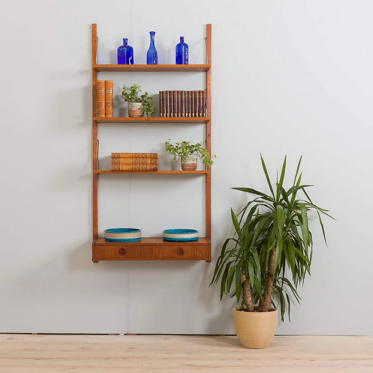 Danish teak wall cabinet with console and 3 shelves in Cadovius and Sorensen style, 1960s 1