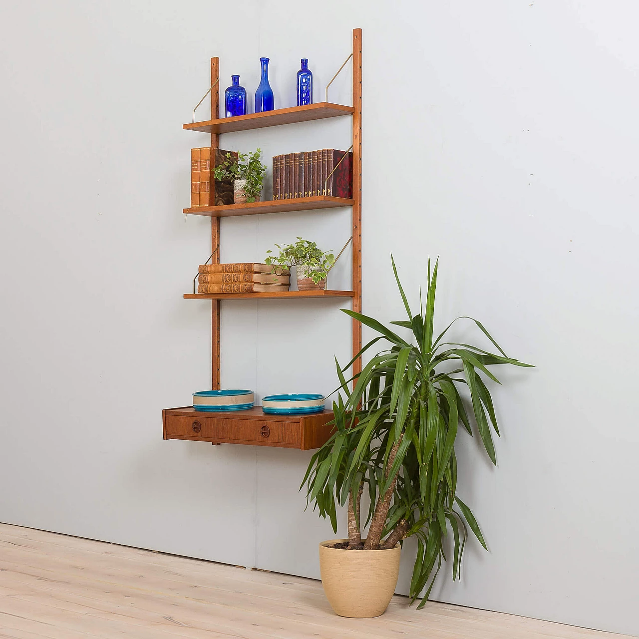 Danish teak wall cabinet with console and 3 shelves in Cadovius and Sorensen style, 1960s 2