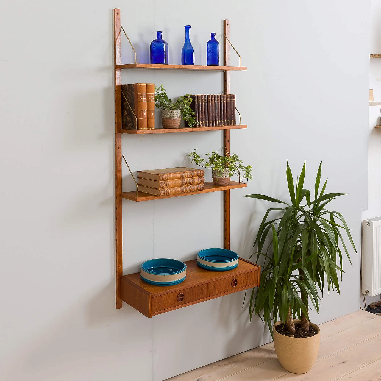 Danish teak wall cabinet with console and 3 shelves in Cadovius and Sorensen style, 1960s 4