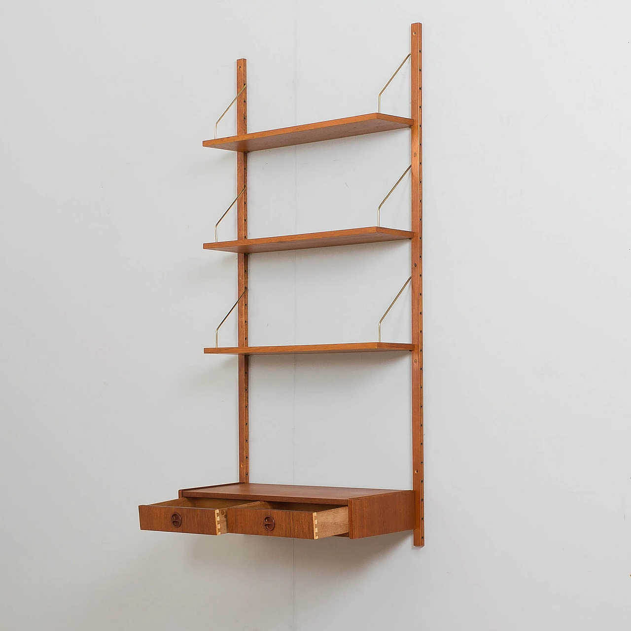 Danish teak wall cabinet with console and 3 shelves in Cadovius and Sorensen style, 1960s 7