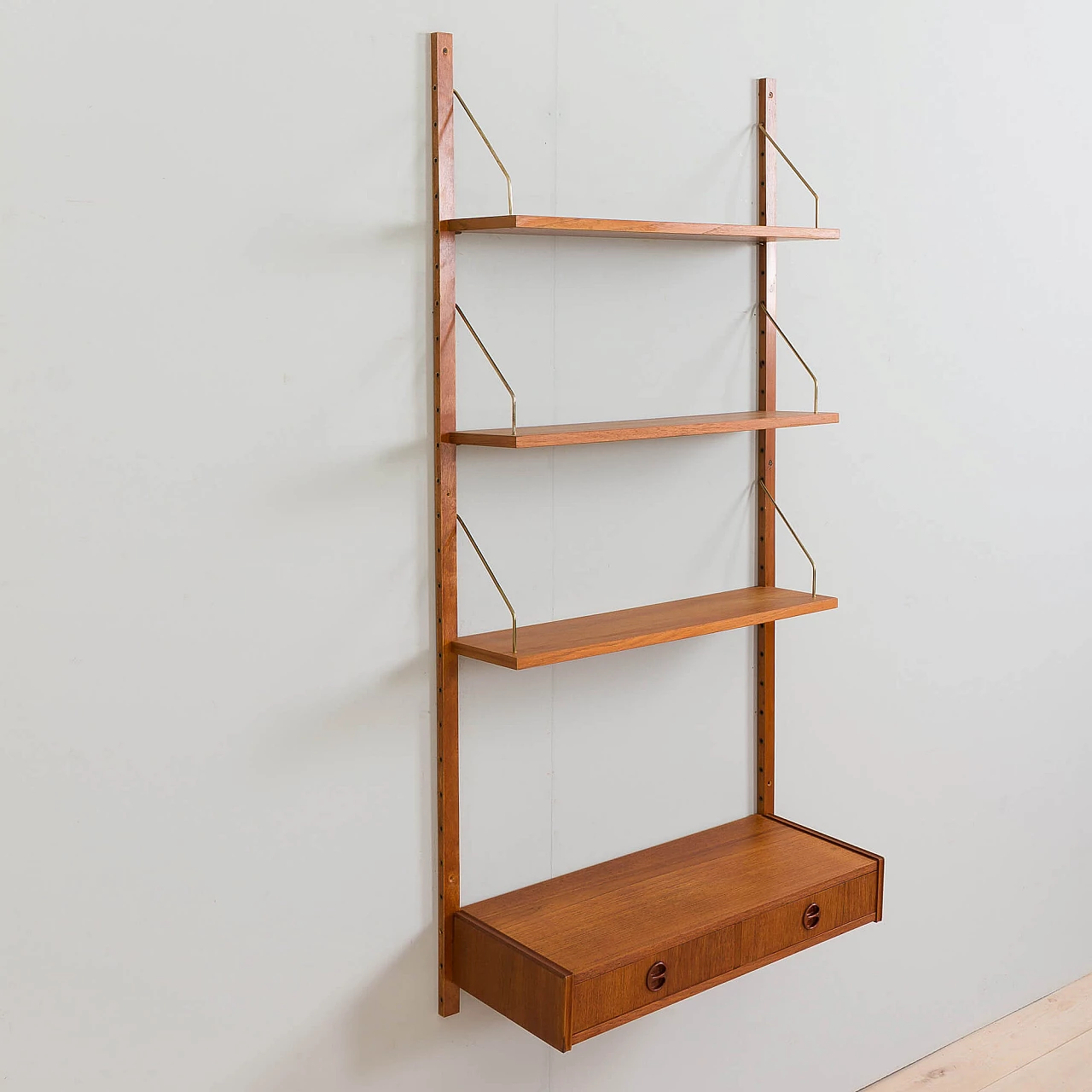 Danish teak wall cabinet with console and 3 shelves in Cadovius and Sorensen style, 1960s 9