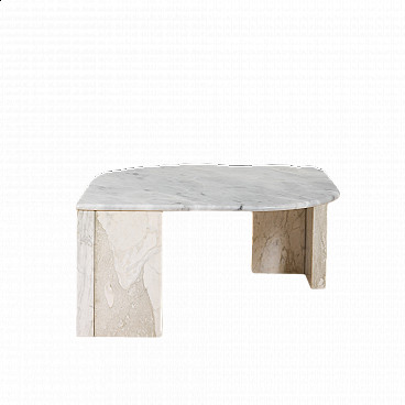 White Carrara marble coffee table with darker veining, 1980s