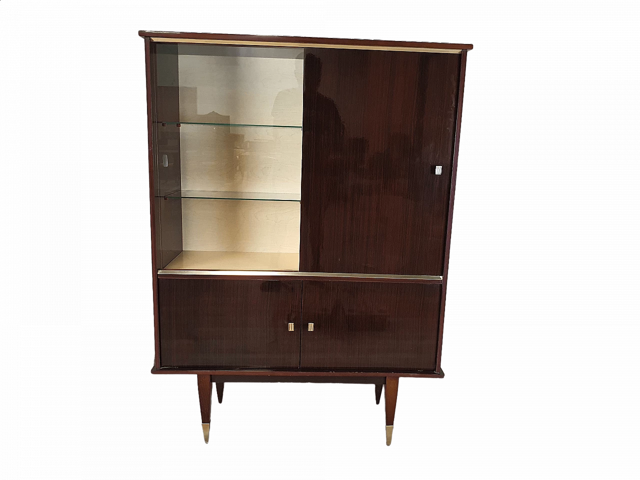 Rosewood showcase with glass shelves, 1950s 59