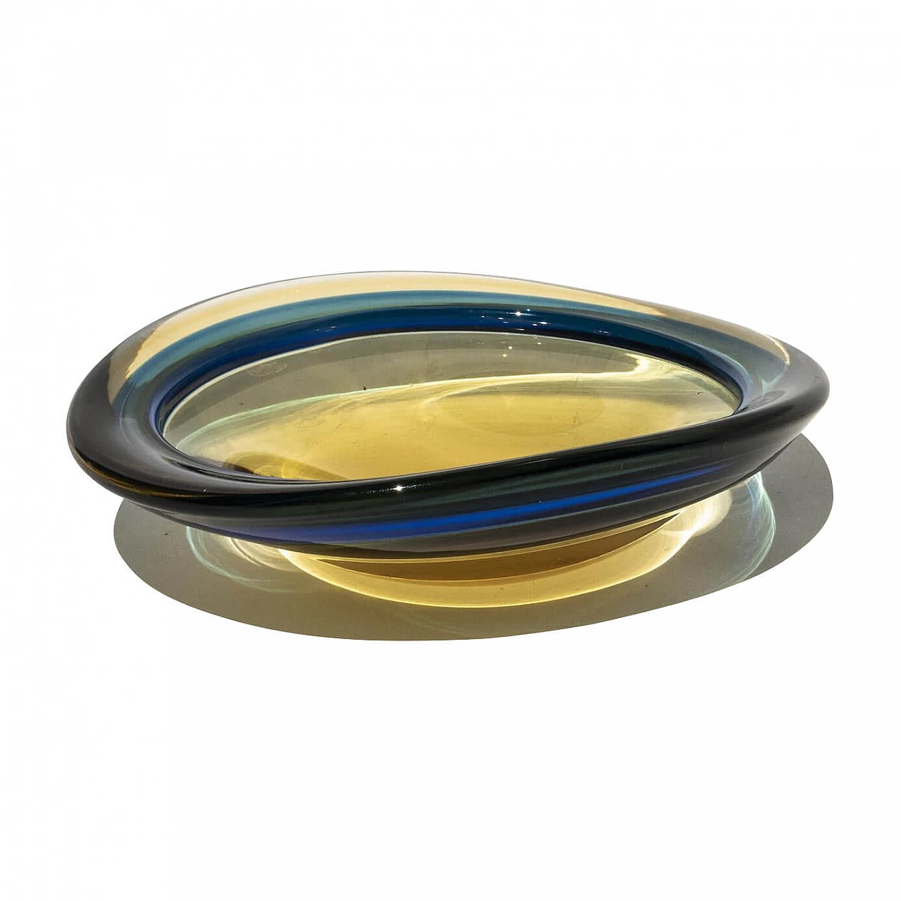 Tray in blue and yellow Murano glass, 1960s 7