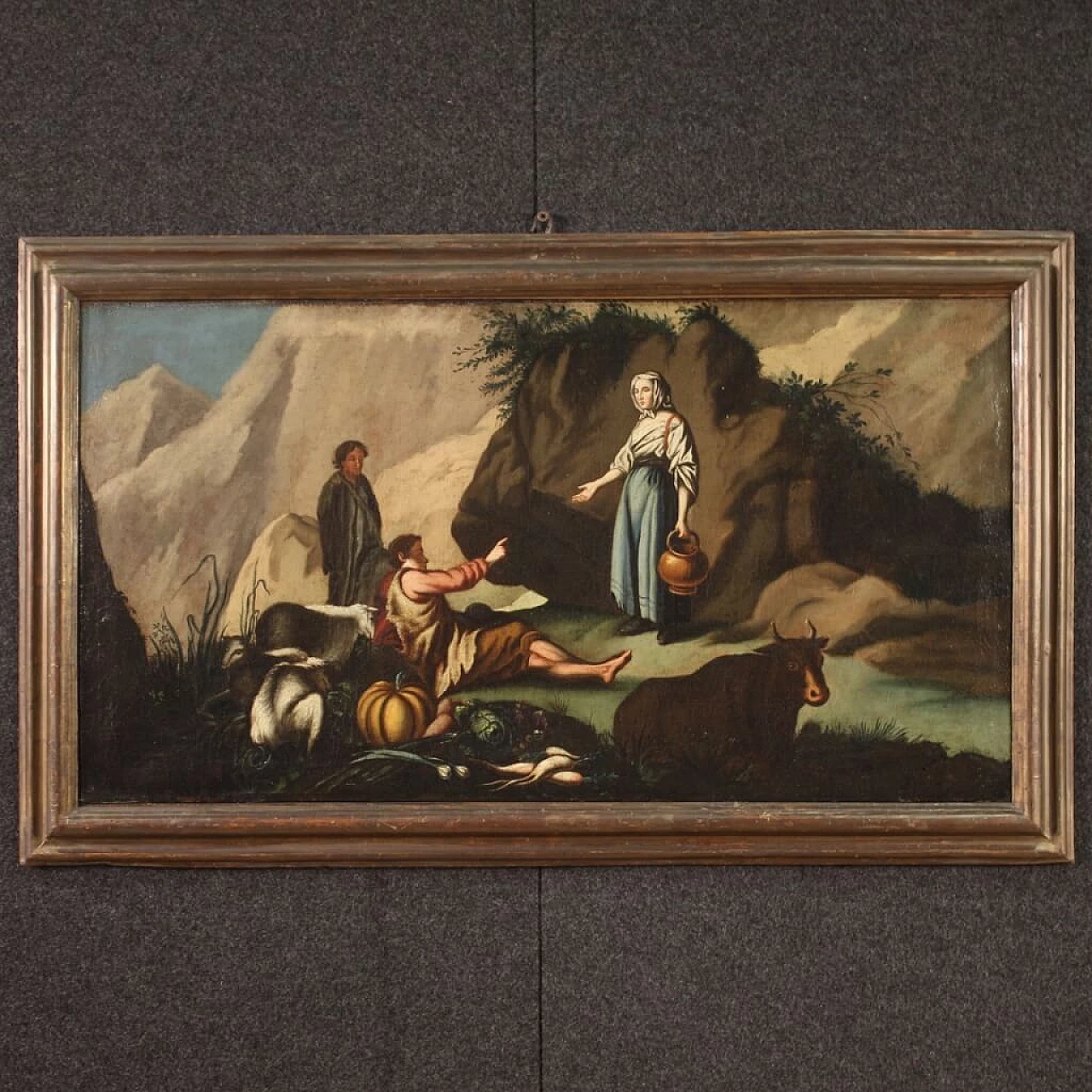 Oil on canvas depicting a pastoral scene with frame, 18th century 2