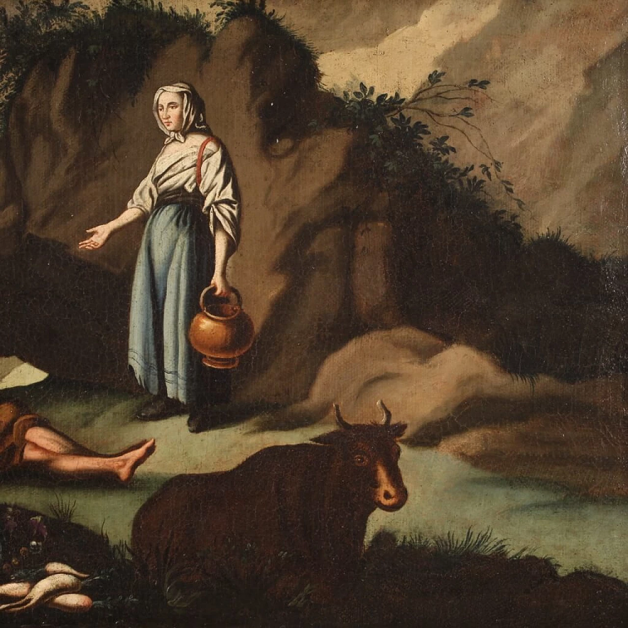 Oil on canvas depicting a pastoral scene with frame, 18th century 4