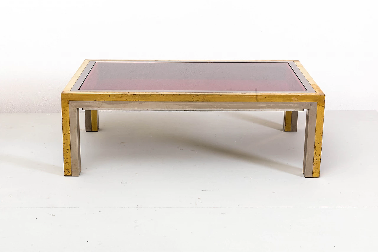Tavolino basso in metallo, ottone e vetro molato di Romeo Rega, anni '70 6
