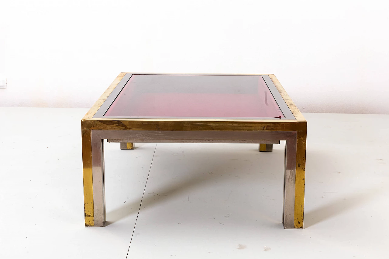 Low coffee table in metal, brass and beveled glass by Romeo Rega, 1970s 7