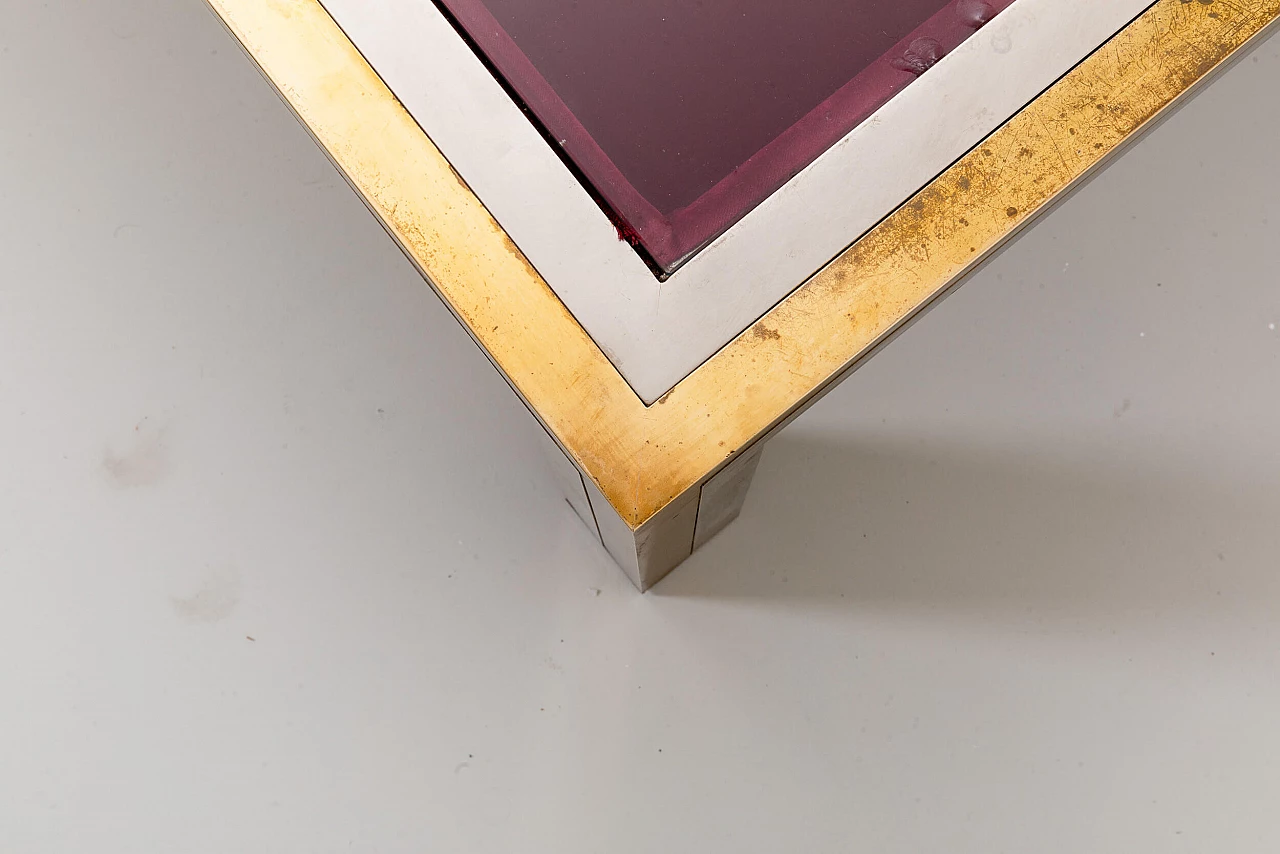 Tavolino basso in metallo, ottone e vetro molato di Romeo Rega, anni '70 12