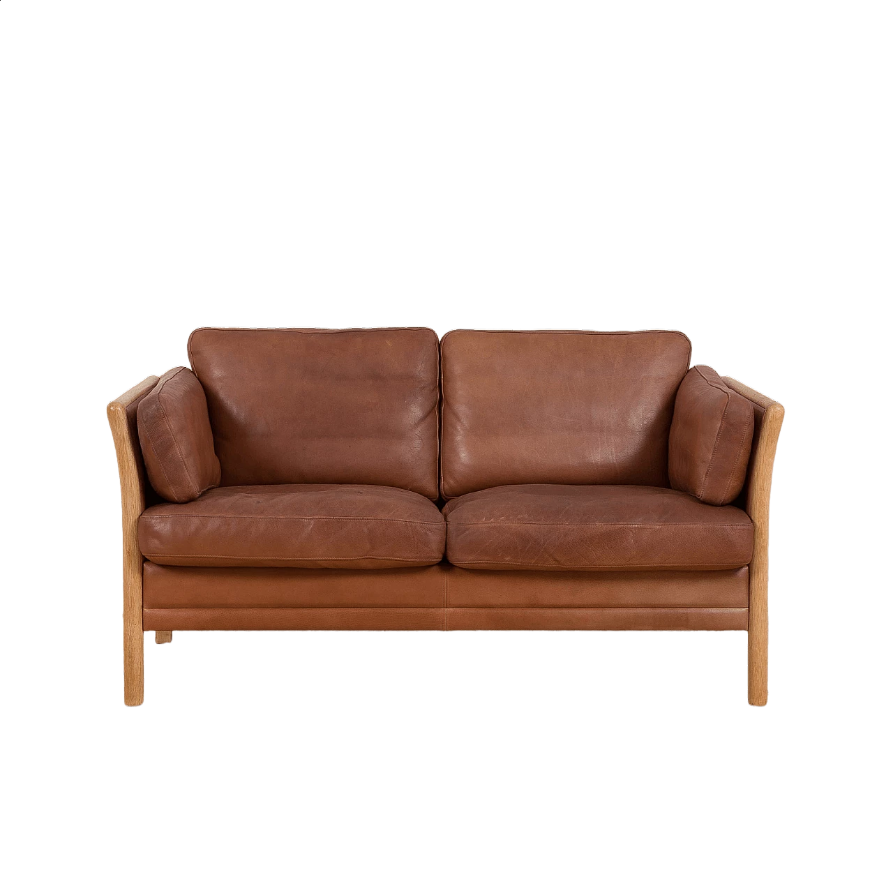 Two-seater aniline leather sofa with oak frame by Mogens Hansen, 1970s 22