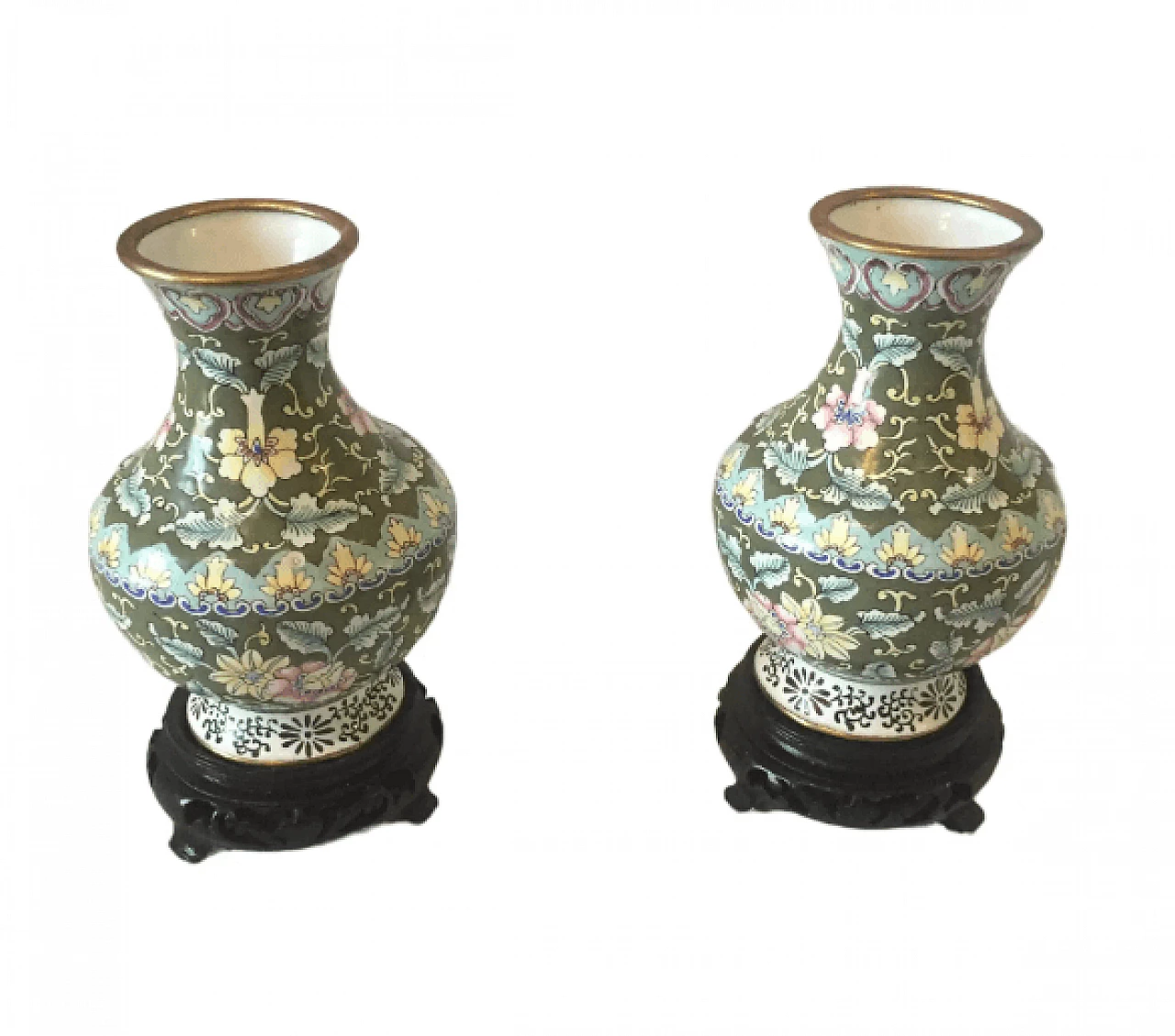 Pair of floral cloisonne vases, 1950s 1