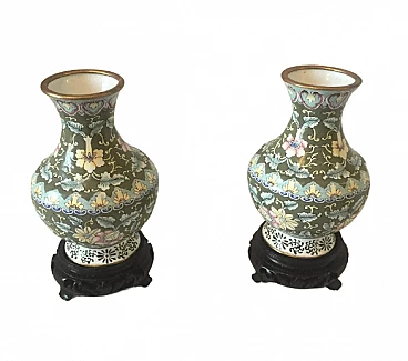 Pair of floral cloisonne vases, 1950s