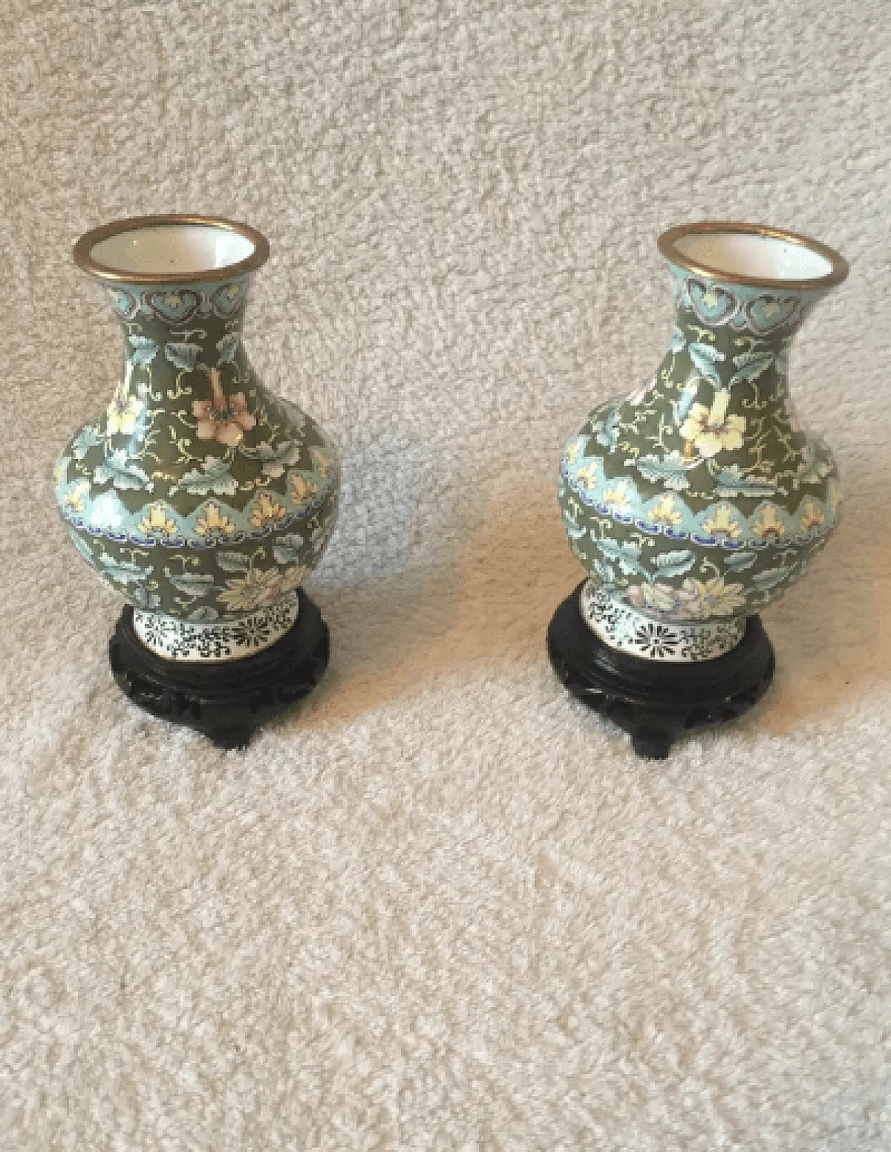 Pair of floral cloisonne vases, 1950s 2