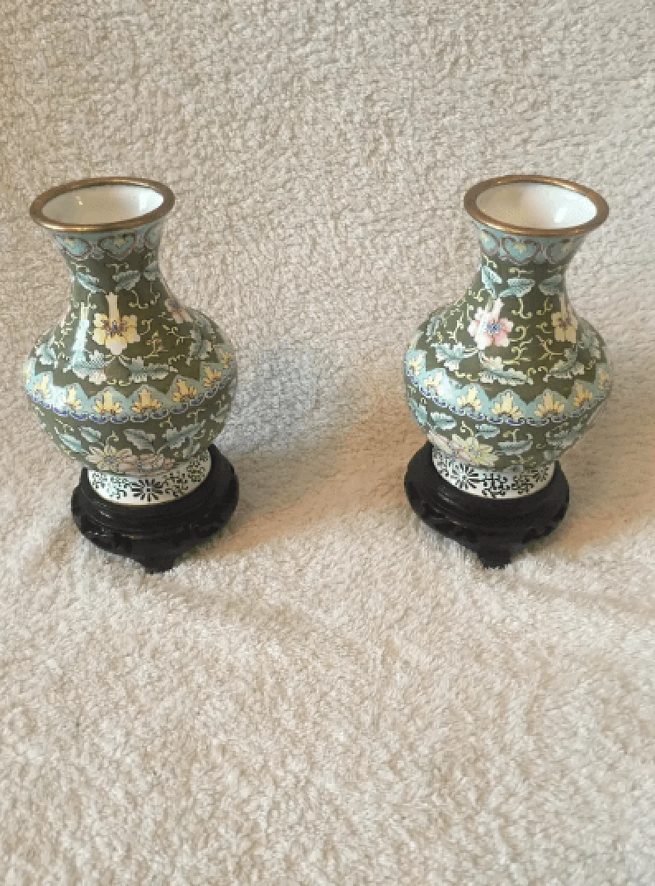Pair of floral cloisonne vases, 1950s 5