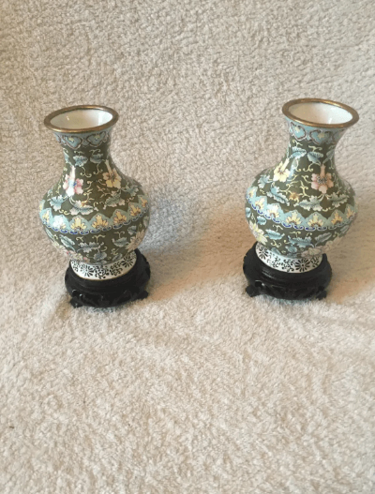 Pair of floral cloisonne vases, 1950s 6