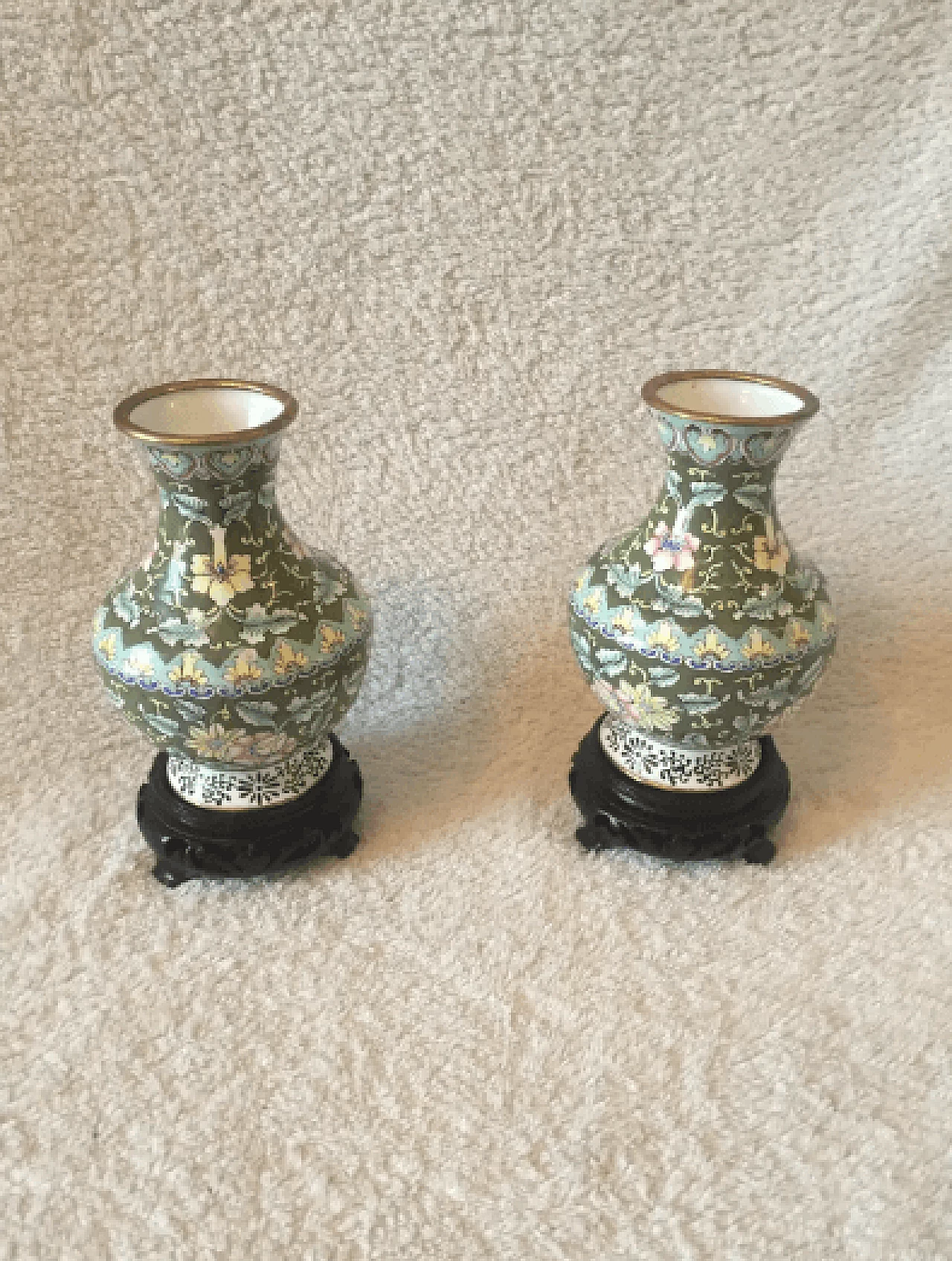 Pair of floral cloisonne vases, 1950s 13