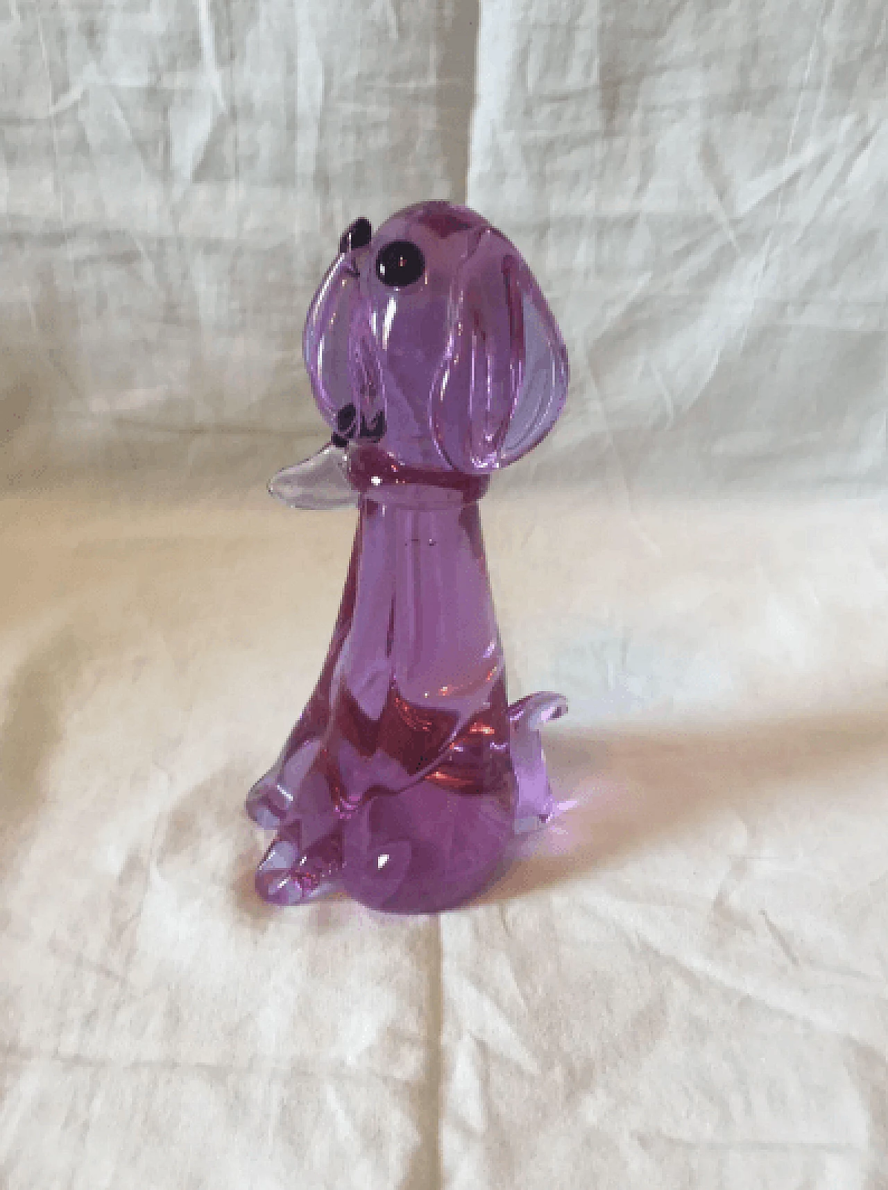 Cane viola, scultura pop artistica in vetro di Murano, anni '90 3