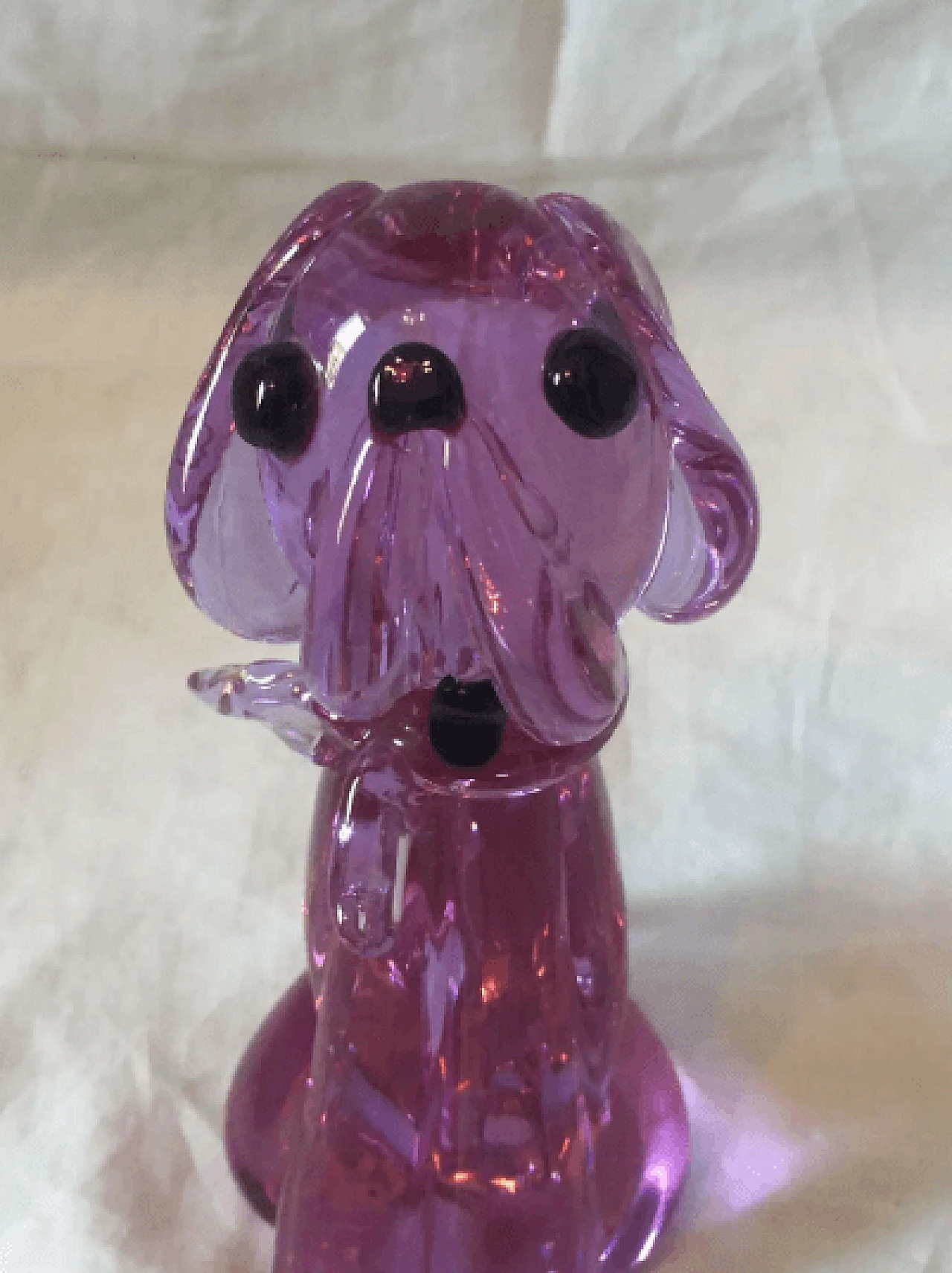 Cane viola, scultura pop artistica in vetro di Murano, anni '90 5