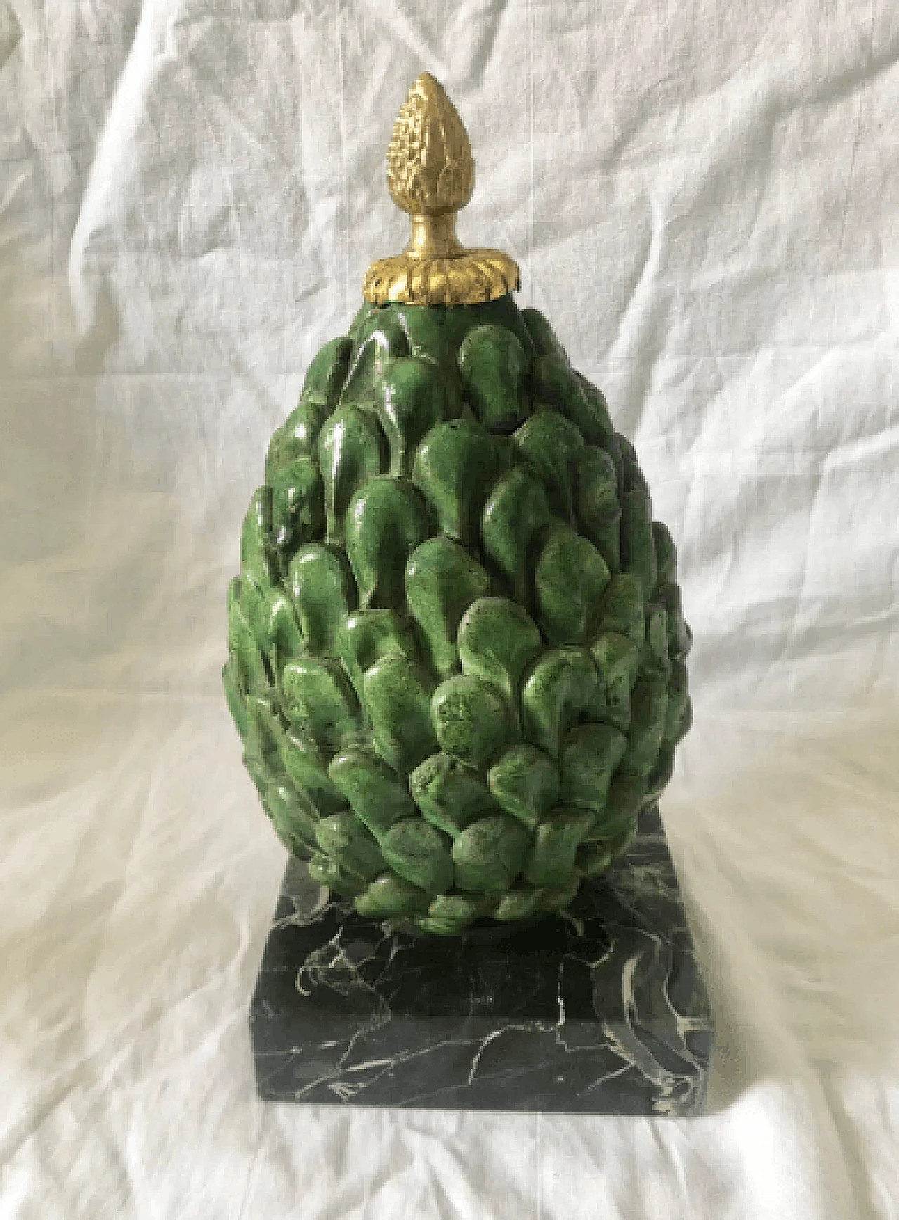 Glazed terracotta, marble and bronze pinecone, 1960s 2