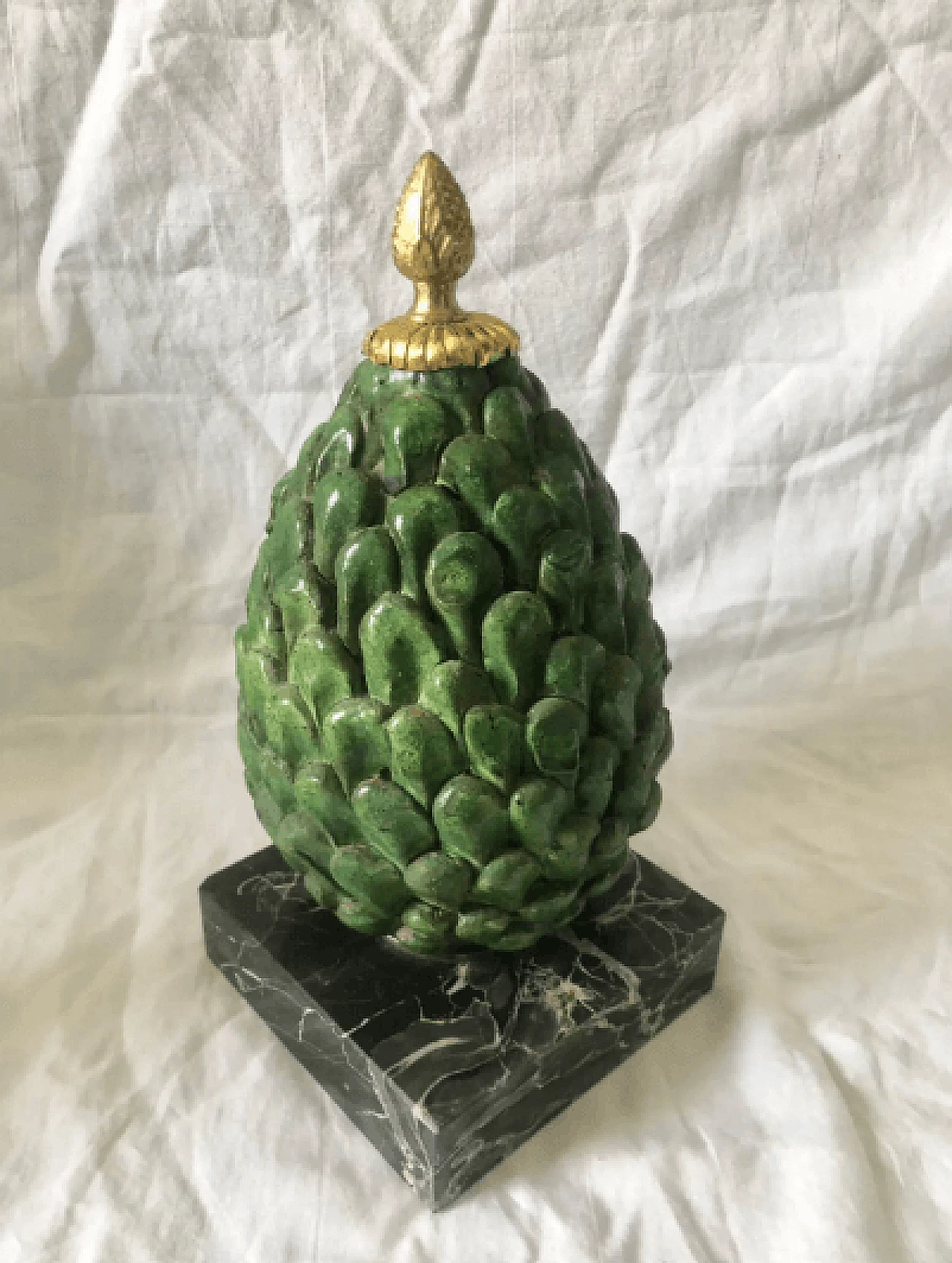 Glazed terracotta, marble and bronze pinecone, 1960s 3