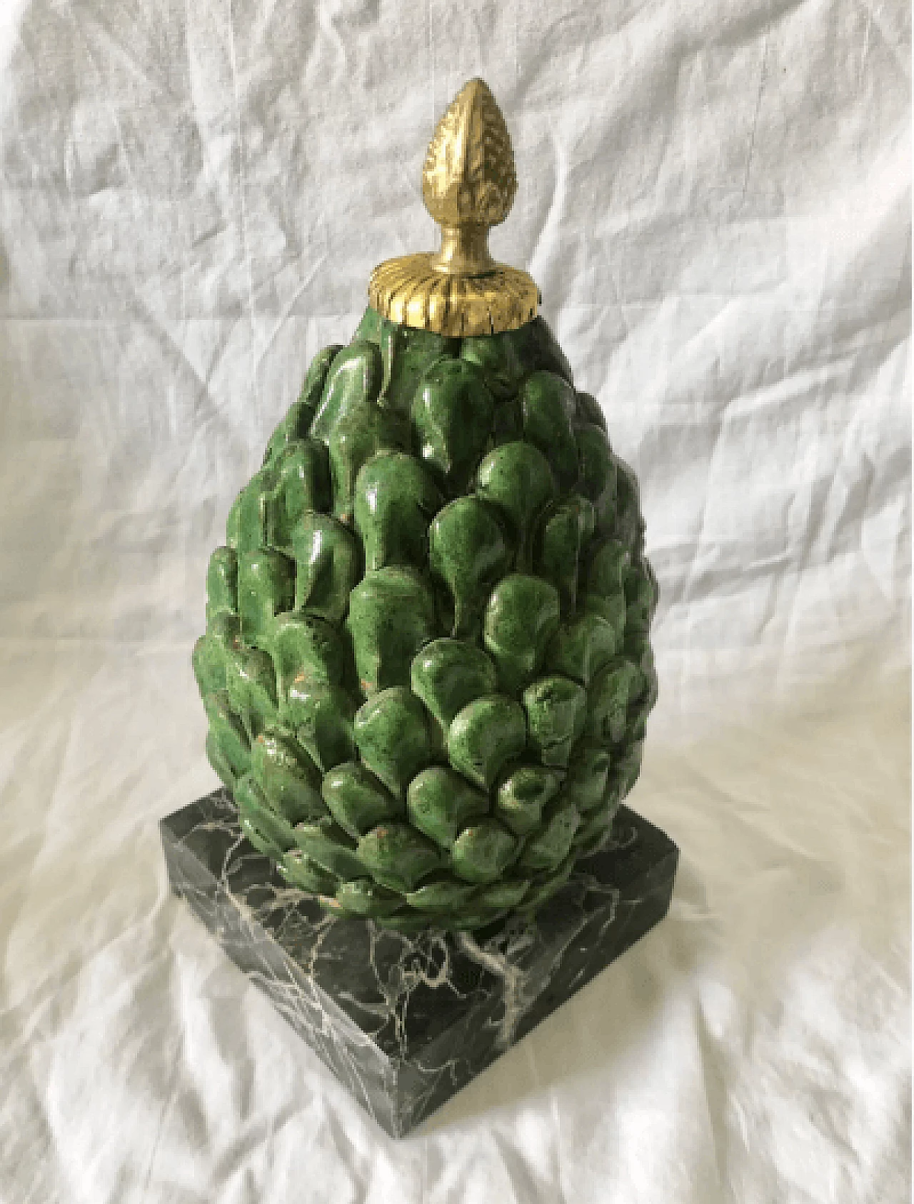 Glazed terracotta, marble and bronze pinecone, 1960s 4