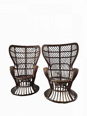 Pair of wicker armchairs by Gio Ponti & Lio Carminati for Vittorio Bonacina, 1950s