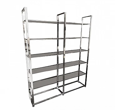 Metal and smoked glass bookcase, 1970s