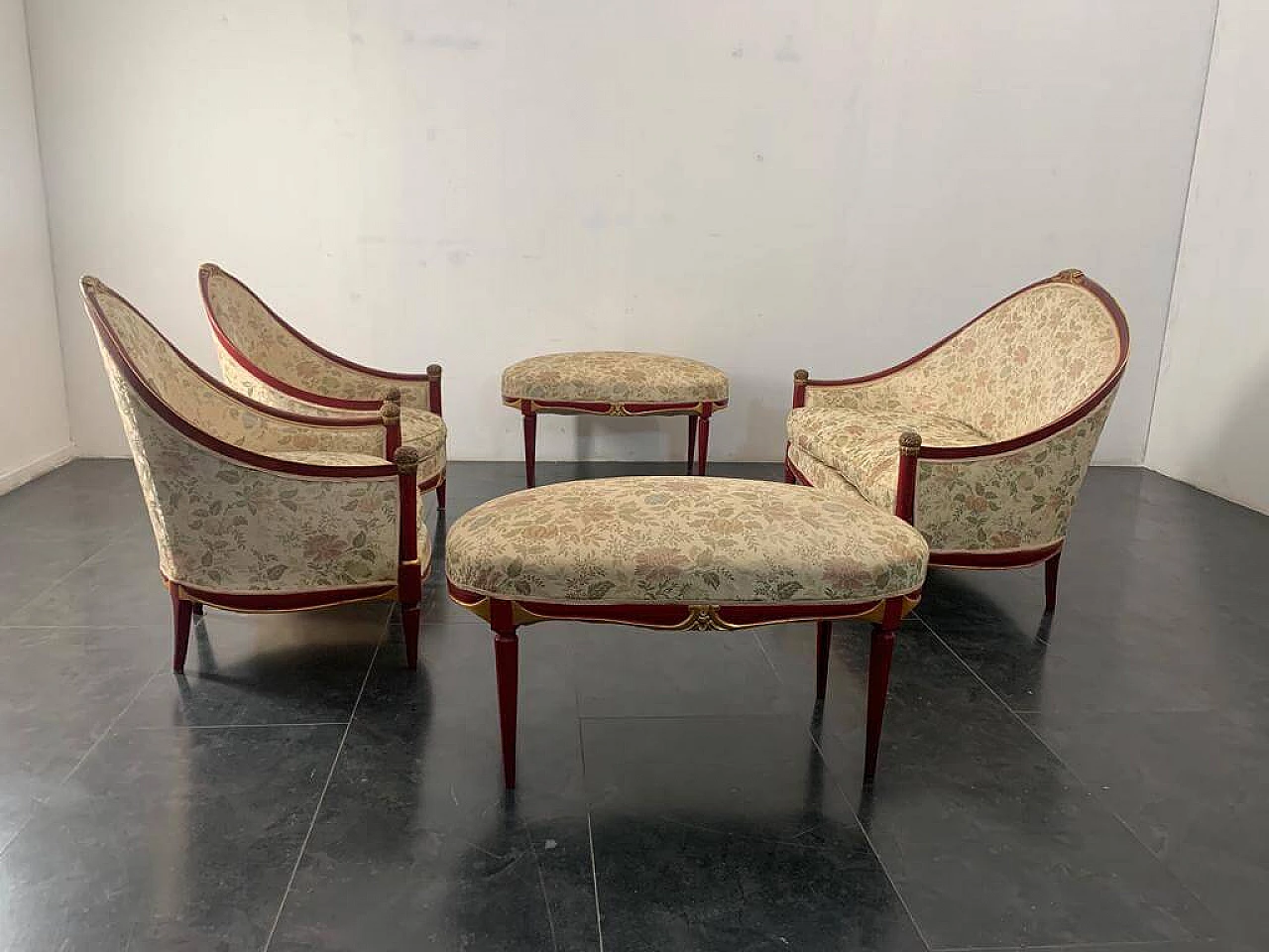 Art Deco sofa, pair of armchairs and pair of ottomans, 1930s 2