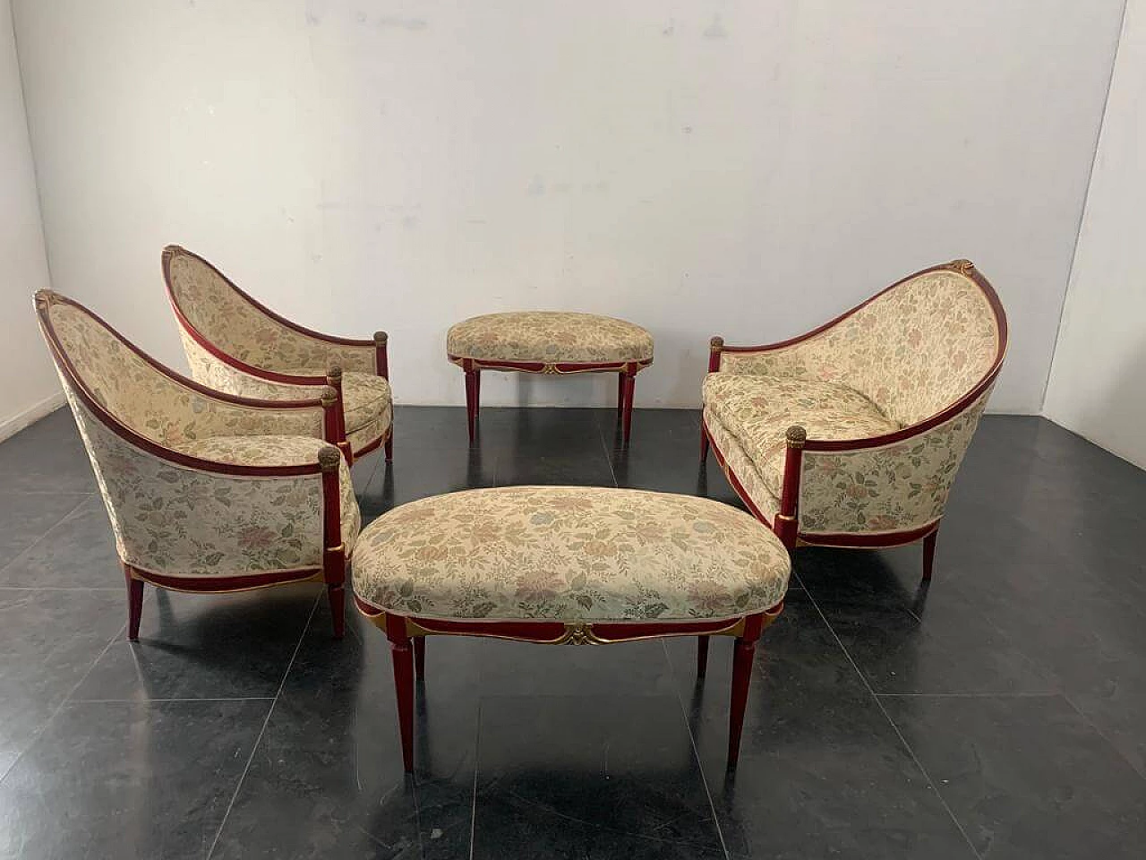 Art Deco sofa, pair of armchairs and pair of ottomans, 1930s 7