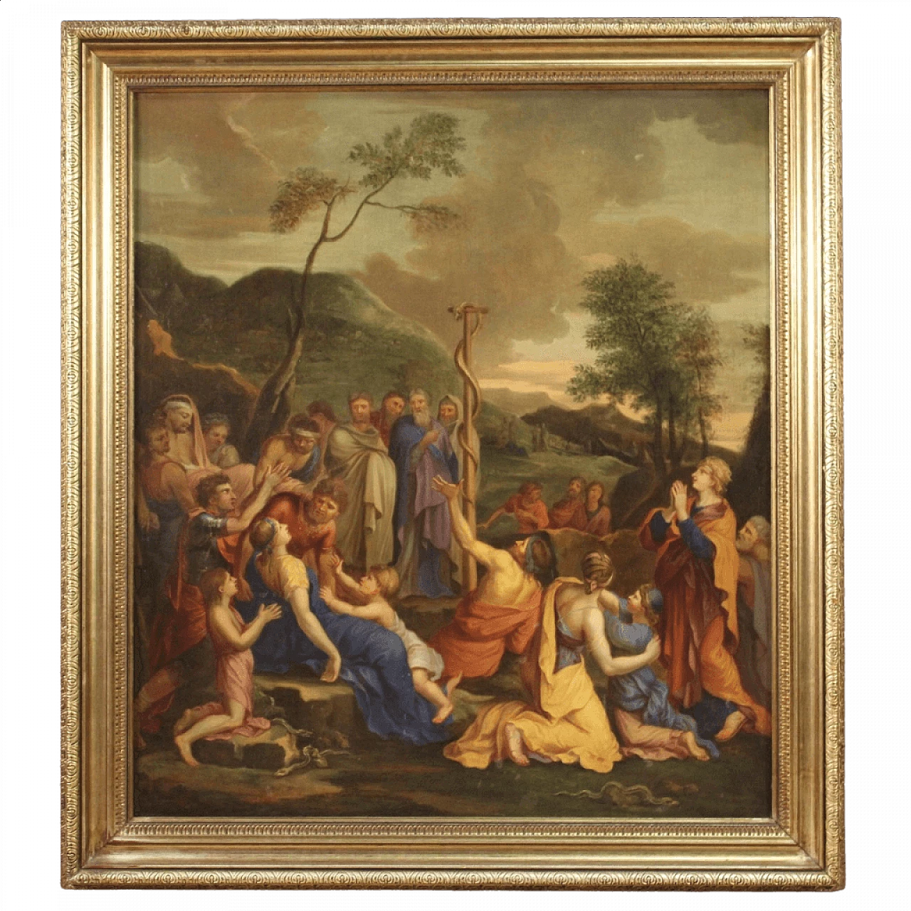 Oil on canvas Moses and the bronze serpent with carved frame, 17th century 13