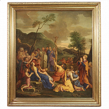 Oil on canvas Moses and the bronze serpent with carved frame, 17th century
