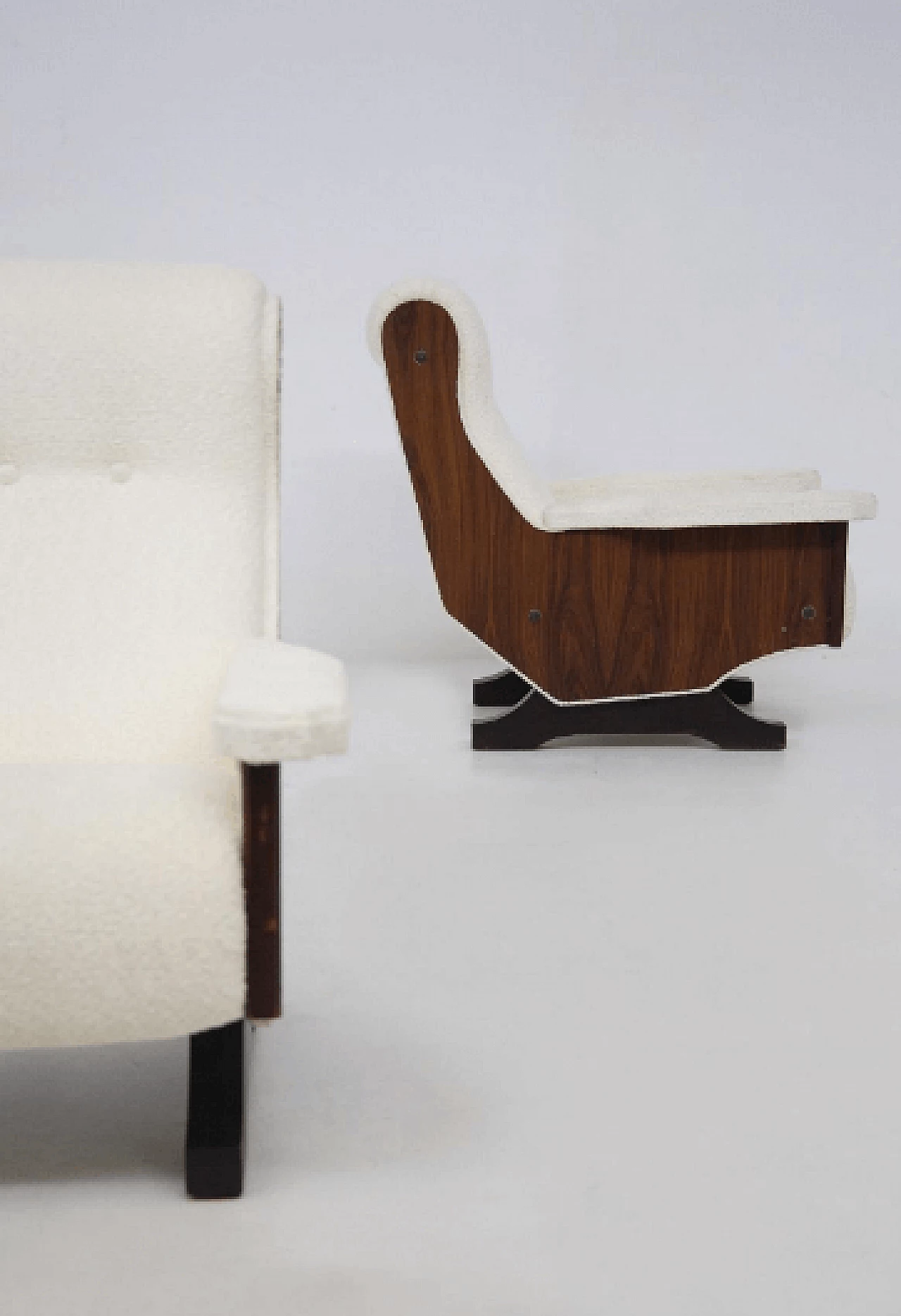 Pair of armchairs in walnut and boucle, 1960s 2
