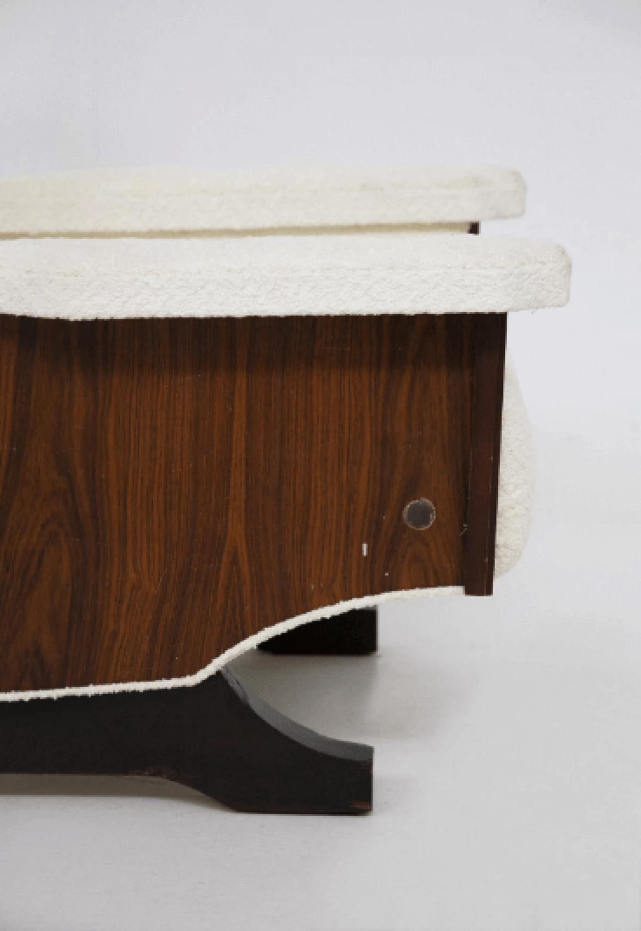 Pair of armchairs in walnut and boucle, 1960s 8